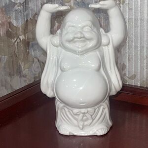 White Ceramic Laughing Buddha Figurine